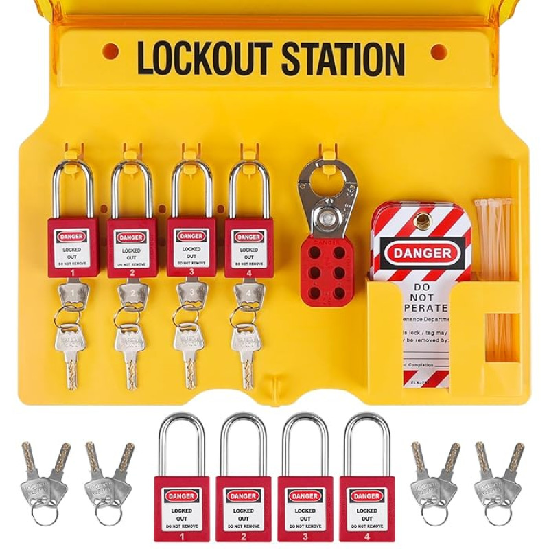 Lockout Tagout Kits,Electrical Security 27Pack Lock Kit,Lockout Station With Devices Locks,Keyed Padlock Hasp,Zip Ties Lockout Tagout Safety Tool
