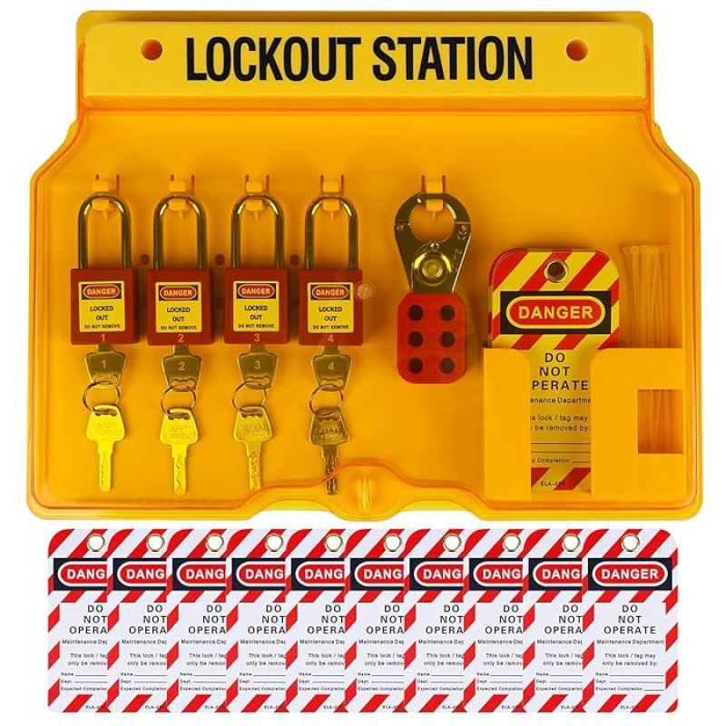 Lockout Tagout Kits,Electrical Security 27Pack Lock Kit,Lockout Station With Devices Locks,Keyed Padlock Hasp,Zip Ties Lockout Tagout Safety Tool