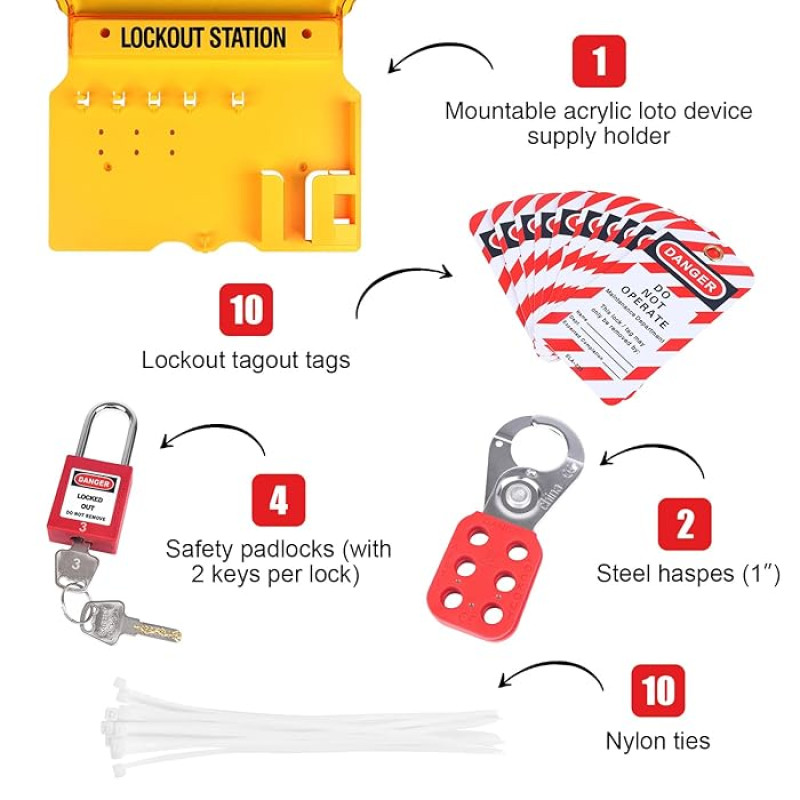 Lockout Tagout Kits,Electrical Security 27Pack Lock Kit,Lockout Station With Devices Locks,Keyed Padlock Hasp,Zip Ties Lockout Tagout Safety Tool