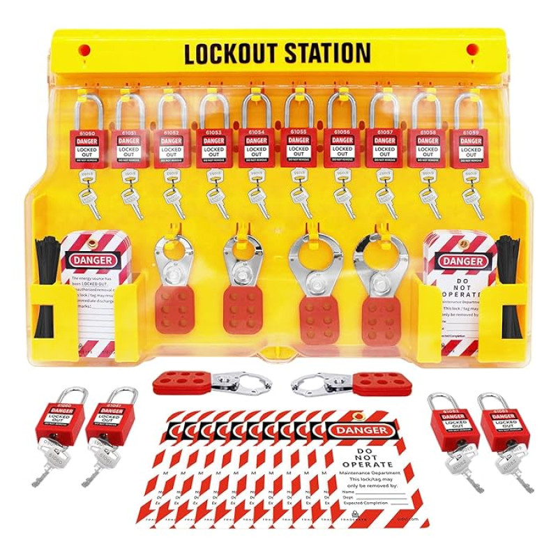 Lockout Tagout Station with Loto Devices - 14 Pack Safety Lock Set, 6 Hasps, 40 Do Not Operate Tags, Lock Out Tag Out Kit Board, Lockout Safety Supply