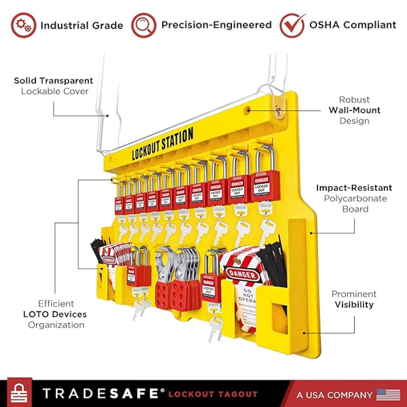 Lockout Tagout Station with Loto Devices - 14 Pack Safety Lock Set, 6 Hasps, 40 Do Not Operate Tags, Lock Out Tag Out Kit Board, Lockout Safety Supply