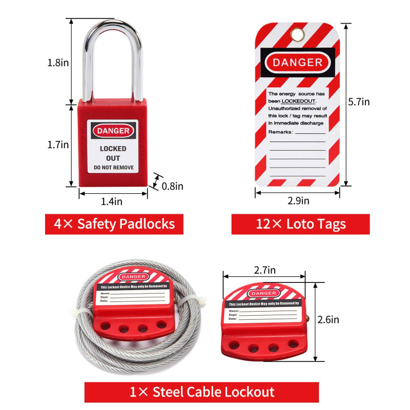 Lockout Tagout Kit - Lockout Set Safety Padlocks Lockout Hasp Breaker Lockout Ball Valve Lockout Steel Cable Lockout Plug