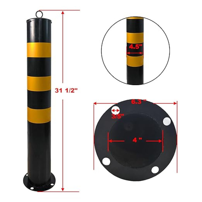 Safety Bollard Post Pipe Cover Parking Barrier Block for Garage Lot with 4 Mount Holes & Bolts, Steel, Black,0.8mm 114mm*75cm
