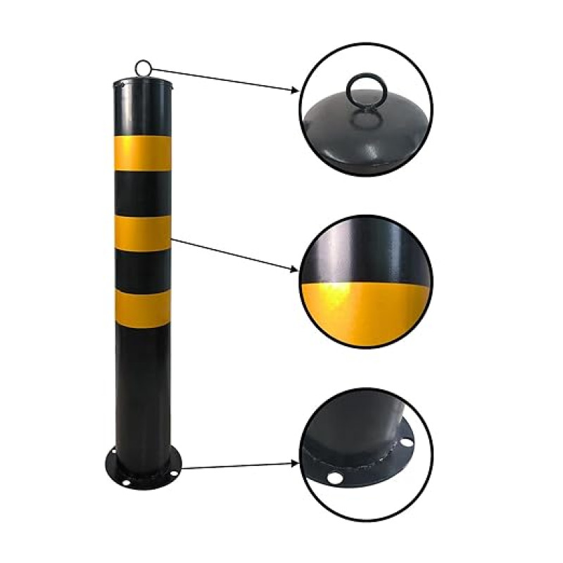 Safety Bollard Post Pipe Cover Parking Barrier Block for Garage Lot with 4 Mount Holes & Bolts, Steel, Black,0.8mm 114mm*75cm