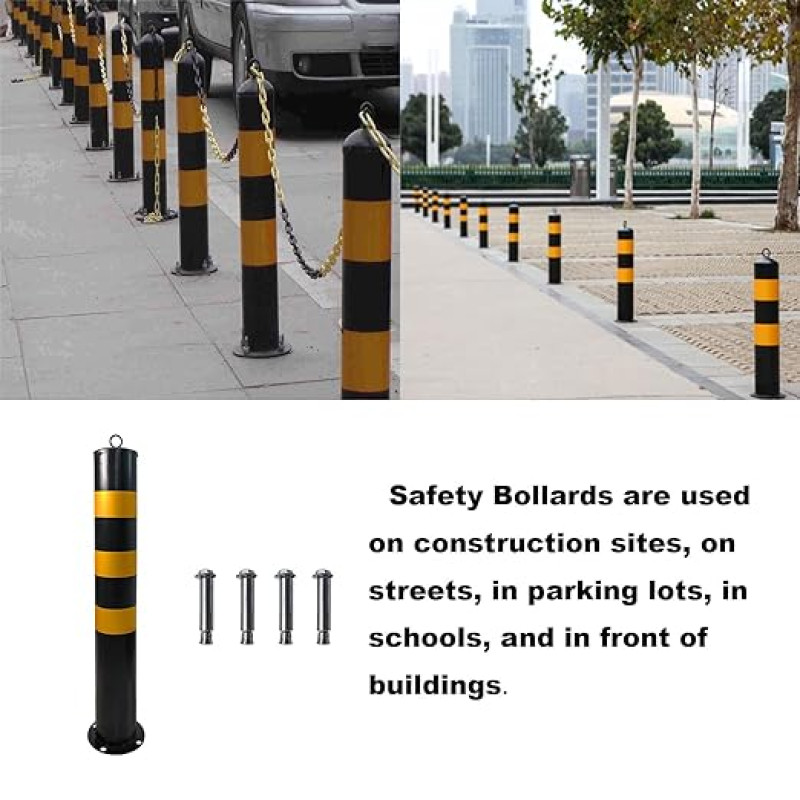 Safety Bollard Post Pipe Cover Parking Barrier Block for Garage Lot with 4 Mount Holes & Bolts, Steel, Black,0.8mm 114mm*75cm